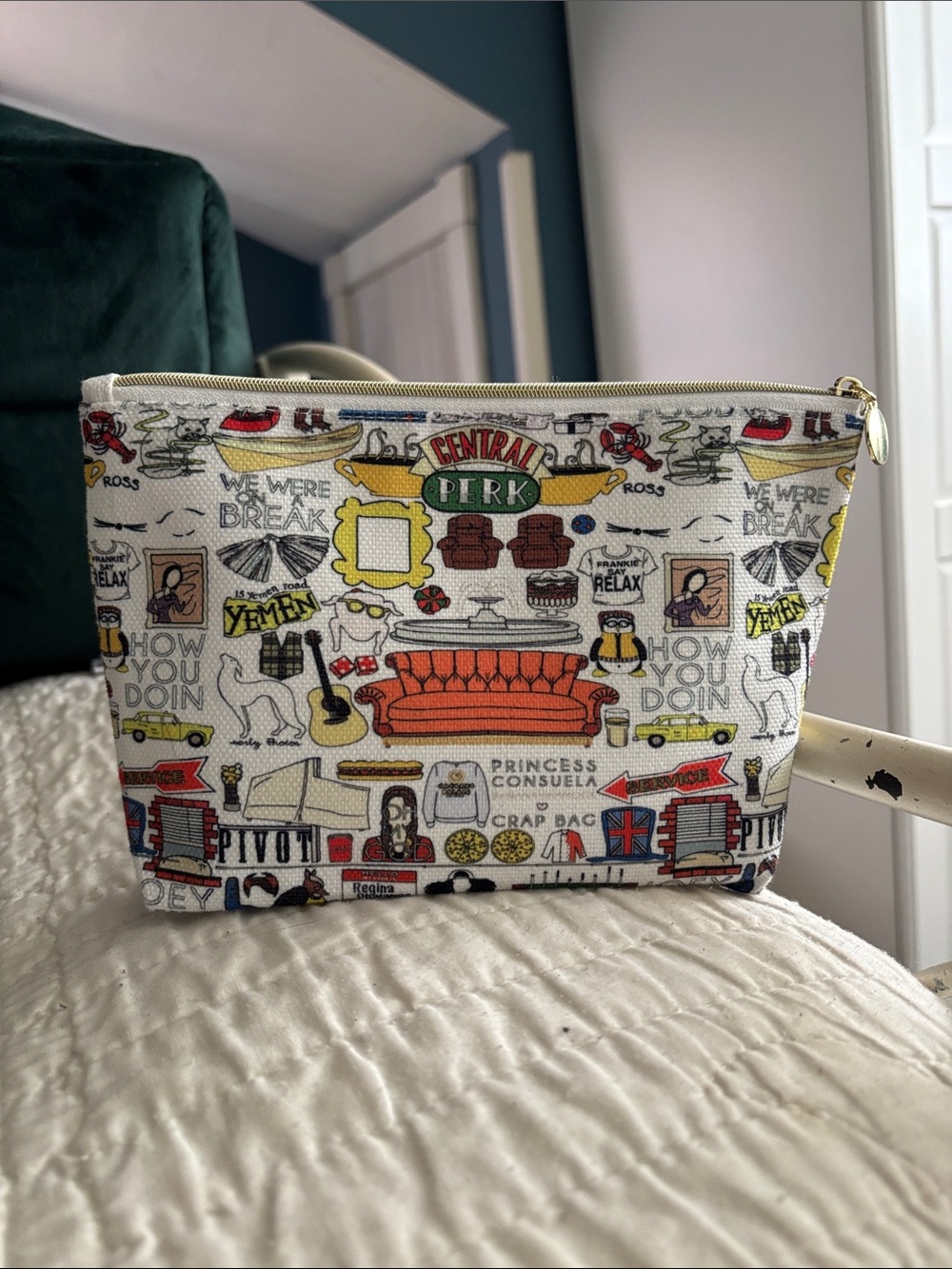 “Friends” Canvas Cosmetic Pouch in Multi-Color Print